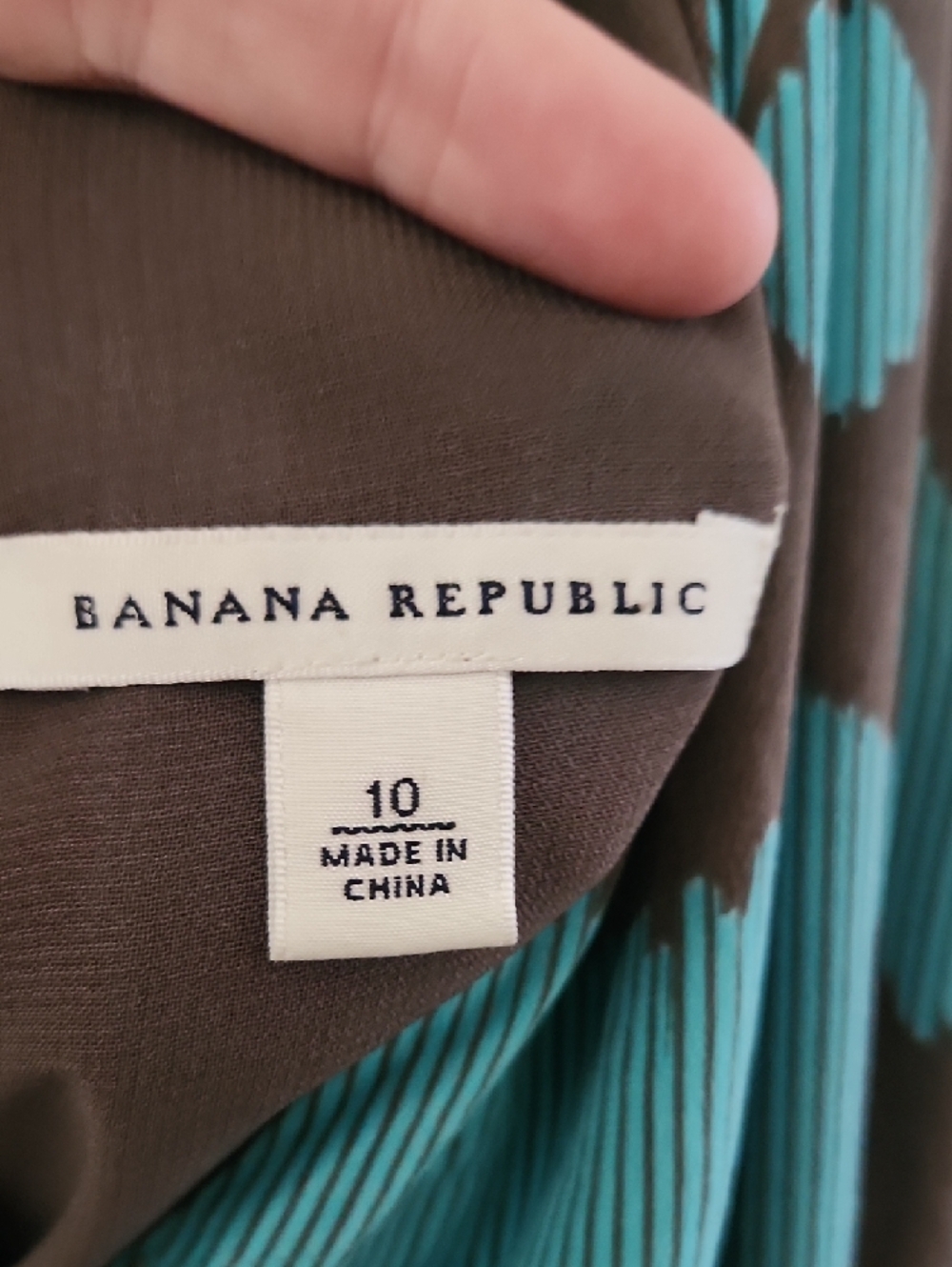 Banana Republic Teal and Brown Silk Printed V-Neck Maxi Dress, Size 10 - Picture 2 of 10